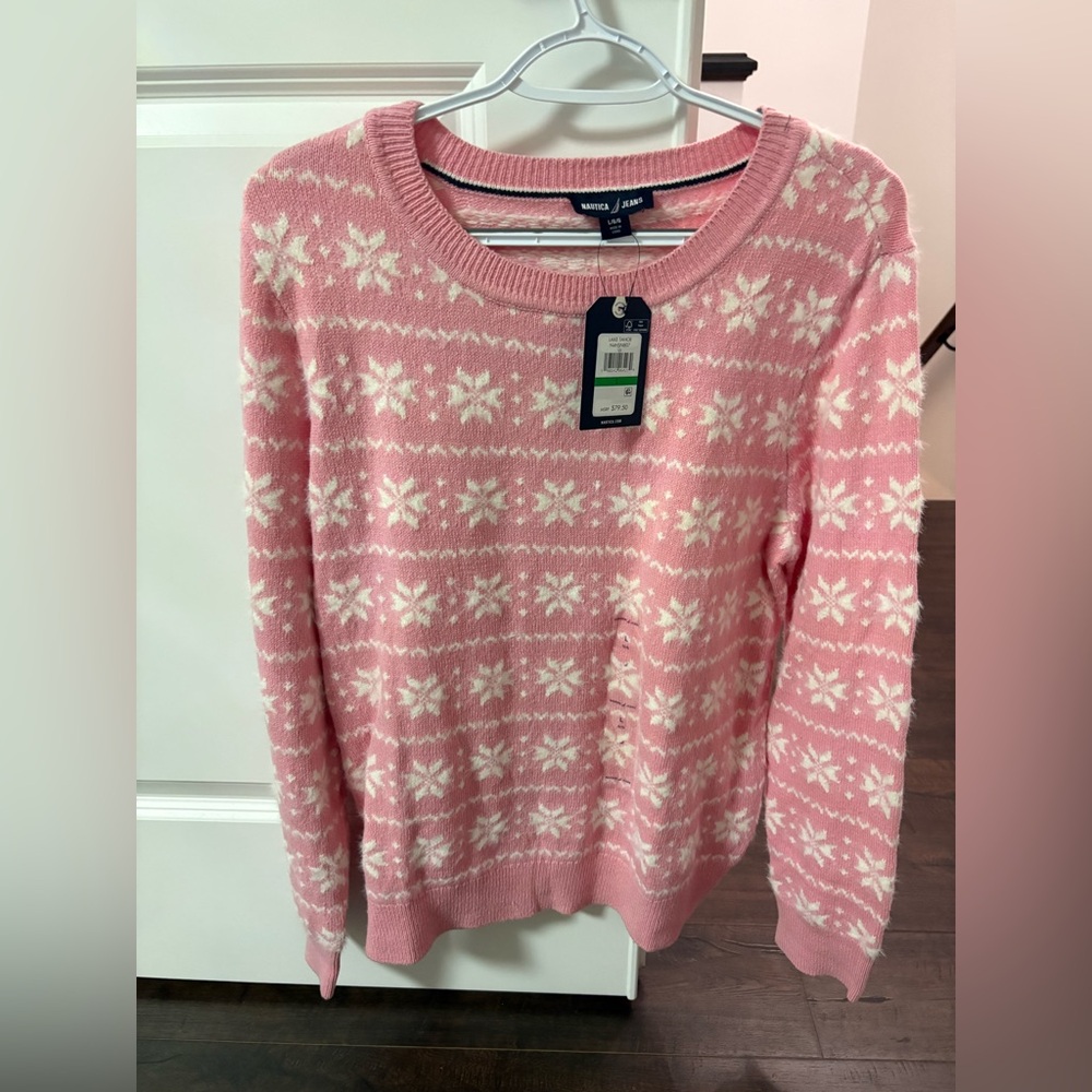 Nautica Pink Snowflake Sweater